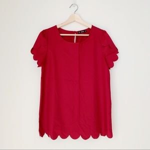 SheIn Red Scallop Hem Top